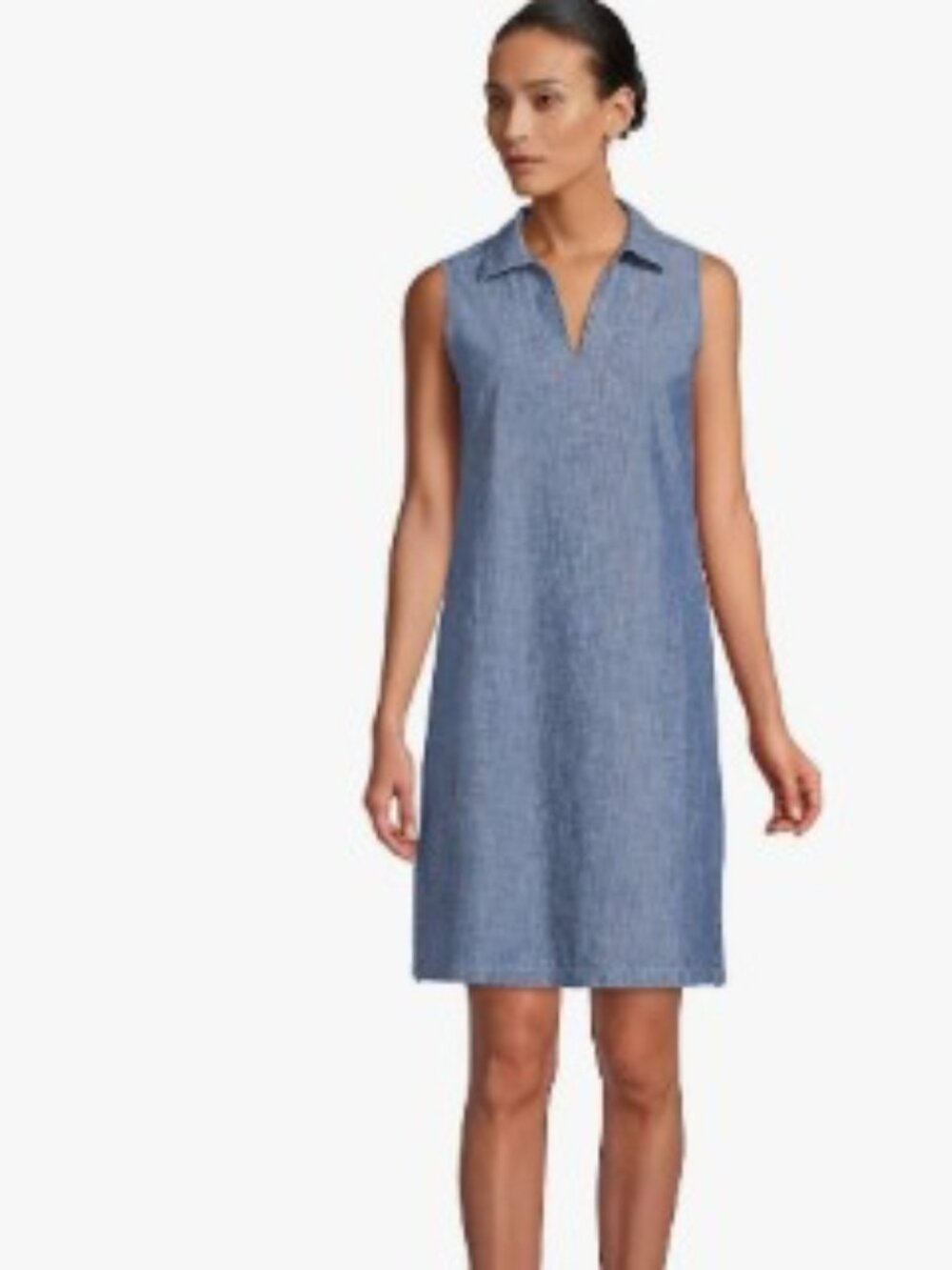 Lands' End Women's Cotton Poplin Sleeveless Split Neck Dress Large